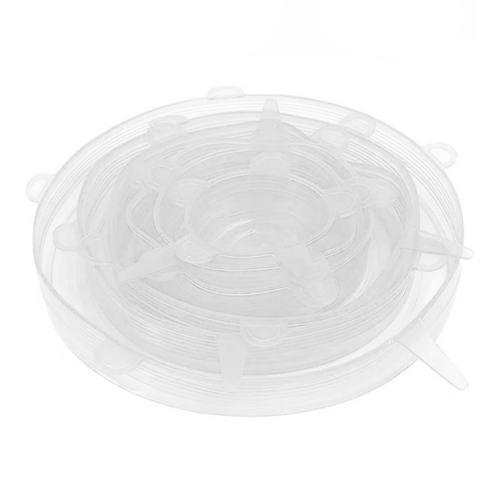 White 6pcs Reusable Silicone Stretch Lids Wrap Bowl Seal Cover Kitchen Food Storage