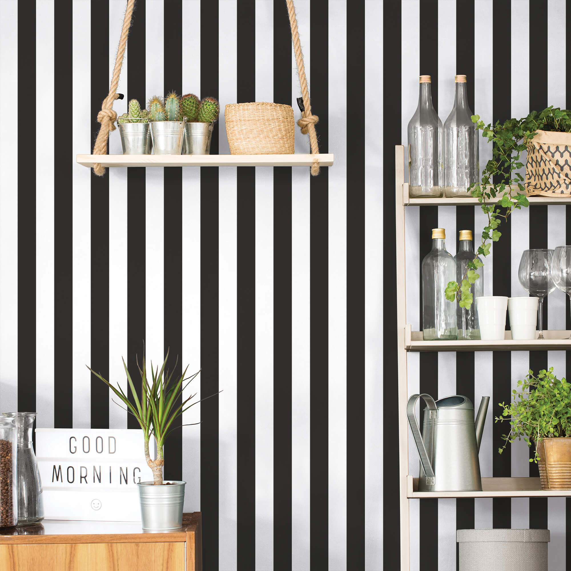 Awning Stripe Black Wallpaper from the Just Kitchens Collection