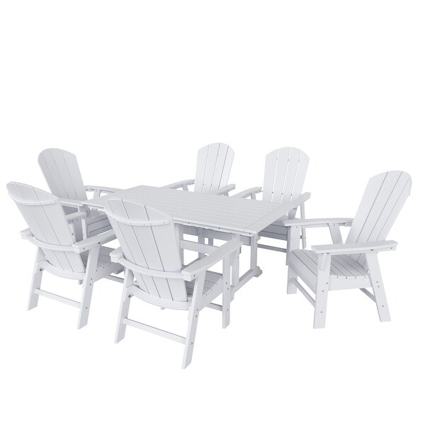 Polytrends Laguna Hdpe All Weather Outdoor Patio Rectangular Adirondack Dining Chairs With Table (7Piece Set)