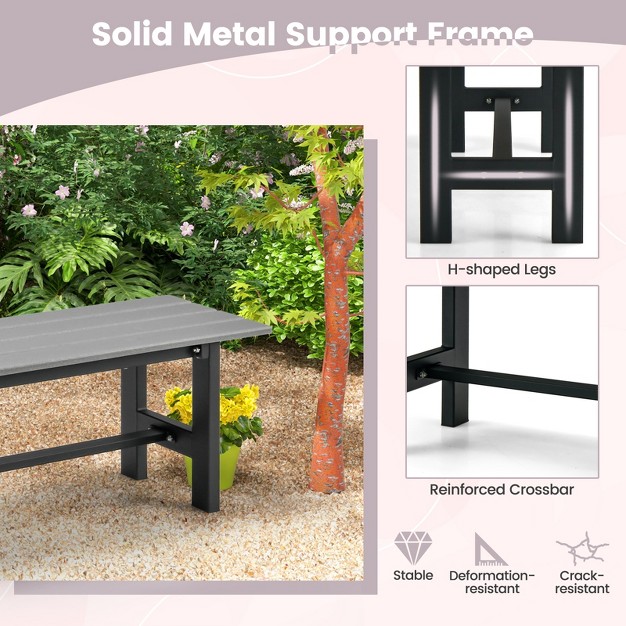 Costway 2pcs Outdoor Hdpe Bench With Metal Frame 47 x27 x27 X 14 x27 x27 X 16 x27 x27 For Yard Garden Brown black gray