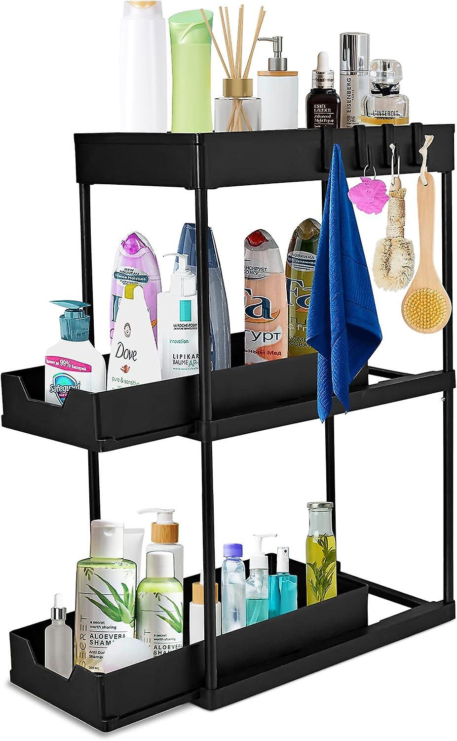 Solesoul 3-tierunder Sink Organizers And Storage Unit - Bathroom And Kitchen Sink Organizers With 4 Hooks - Multi-purpose Cabinet Organizer Shelf With