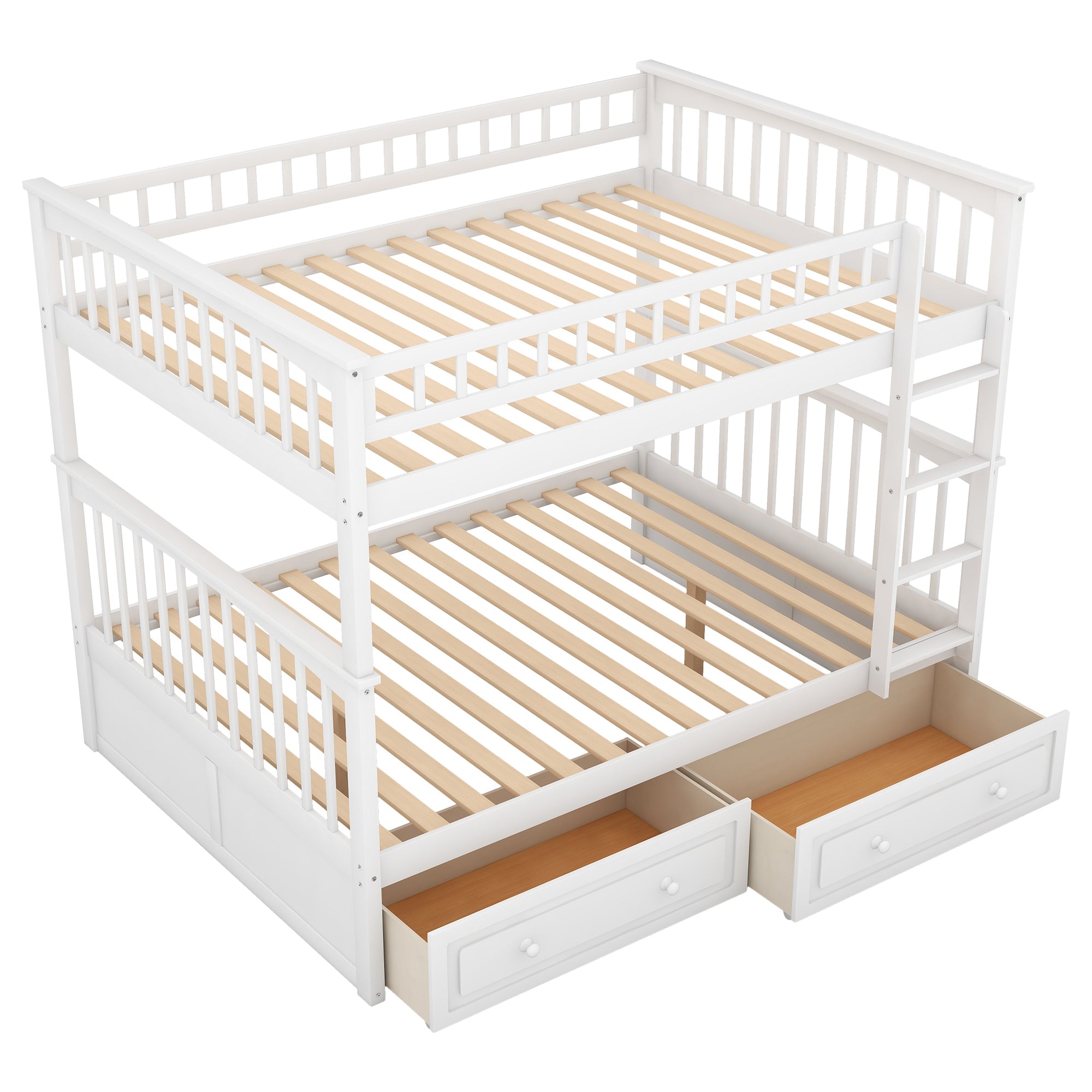 Full Over Full Solid Wood Full Size Bunk Bed with Two Storage Drawers, Convertible Bunk Bed Can be Converted Into Two Full Size Daybeds,White