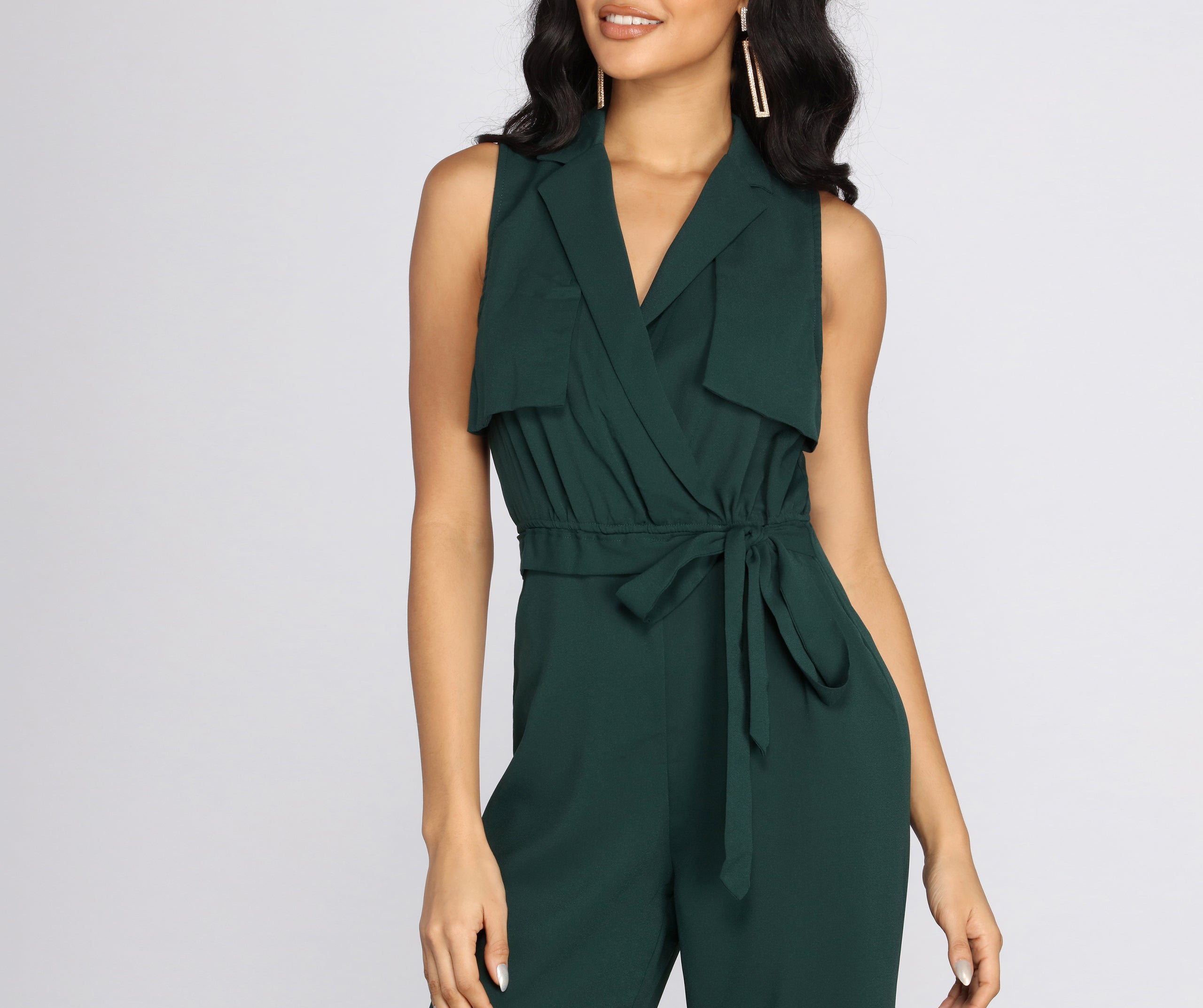 Collared Tie Waist Jumpsuit