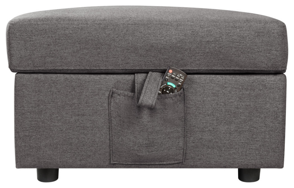 Waylon Gray Linen 7 Seater Sectional Sofa with Storage Ottomans and Pockets   Transitional   Sectional Sofas   by Lilola Home  Houzz