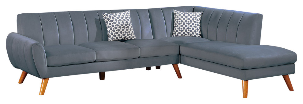 Benzara BM286294 2 Piece L Shape Sectional Sofa  Chaise  Tufted Velvet  Gray   Midcentury   Sectional Sofas   by Uber Bazaar  Houzz