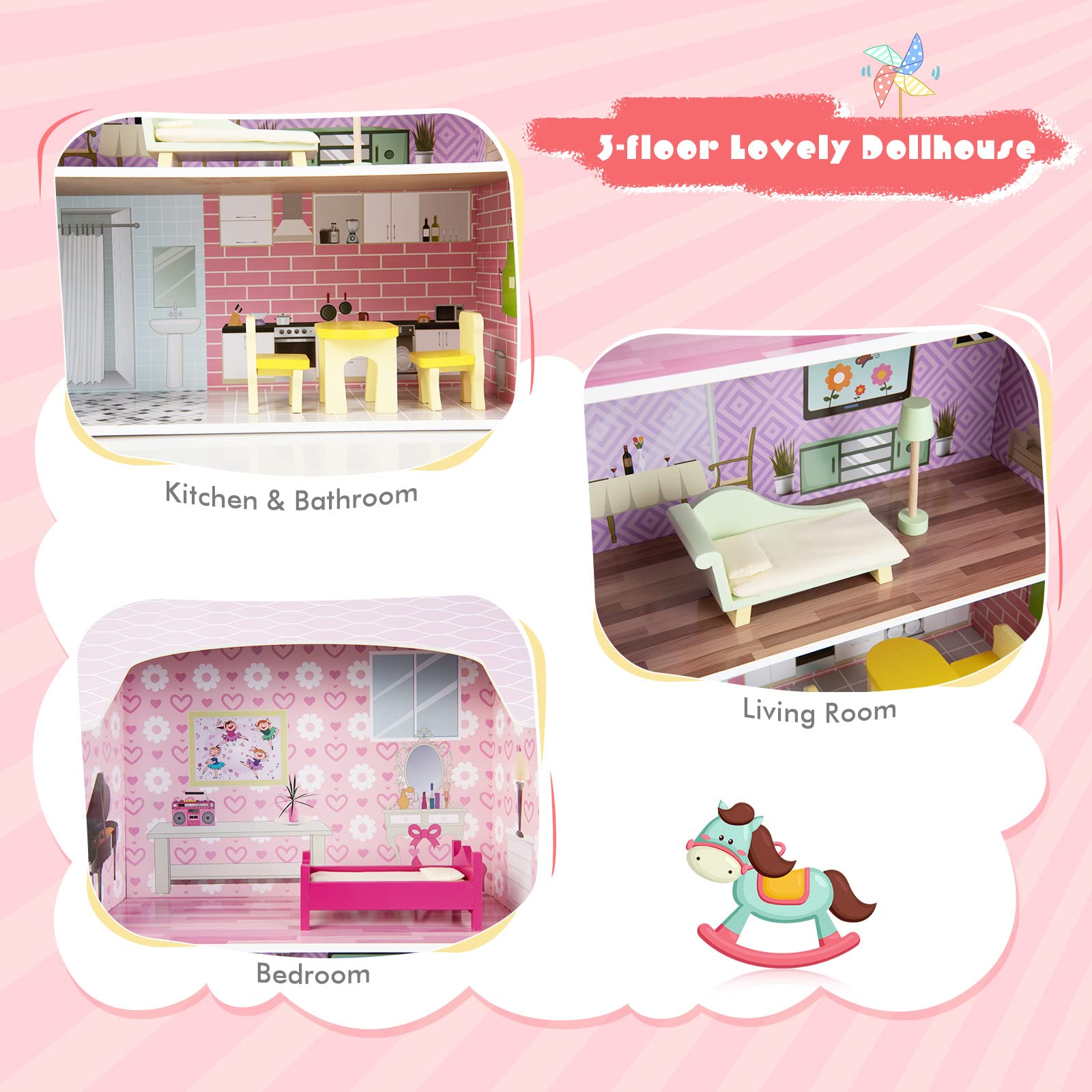 Costzon 2 in 1 Kids Kitchen Playset and Dollhouse