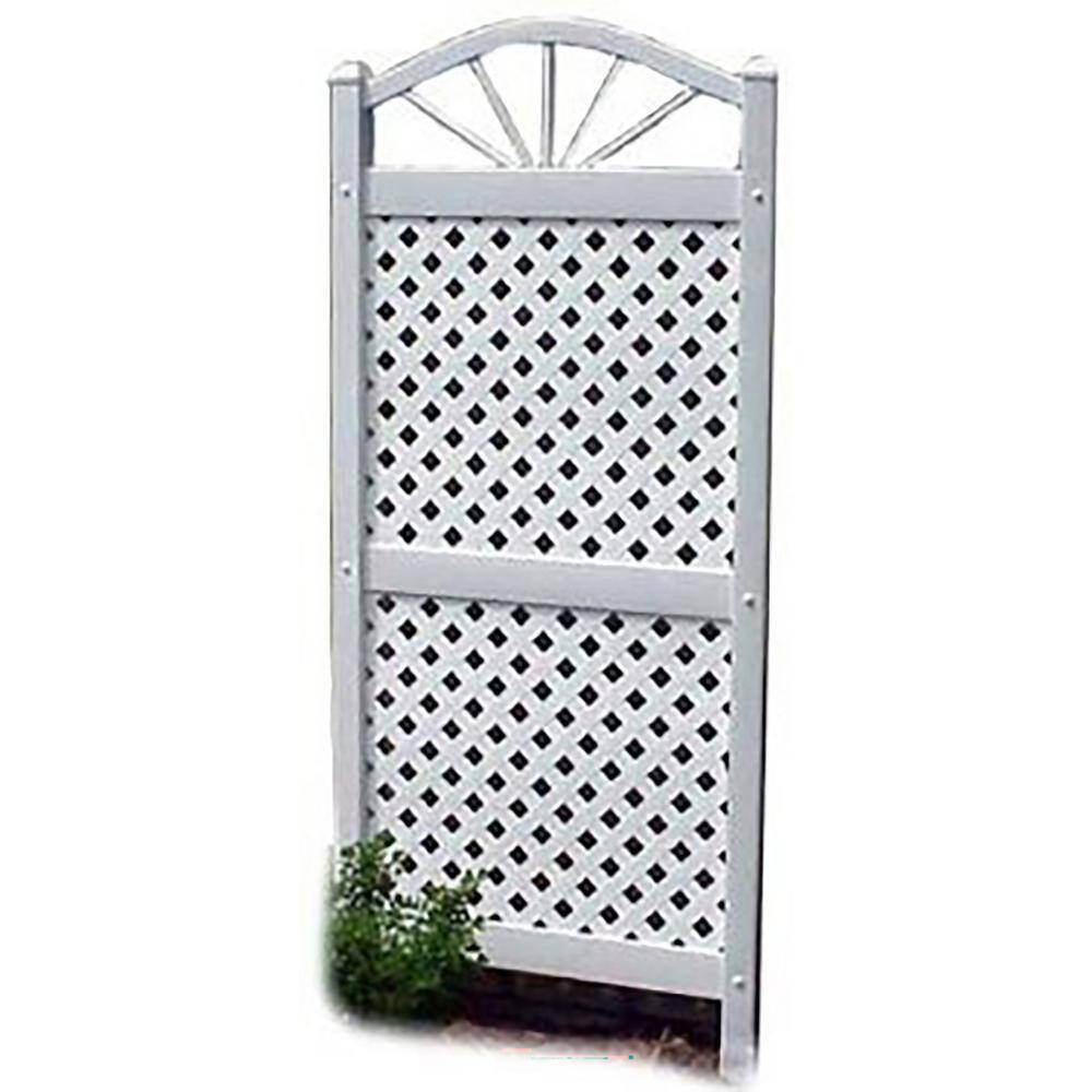 Dura-Trel 62 in. x 28 in. White Vinyl PVC Sunburst Trellis with White Lattice 11148