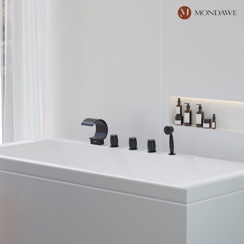 Mondawe Fabian 3-Handle Waterfall Wide-Spray High Pressure Tub and Shower Faucet in Matte Black With Valve WF-5934-BL