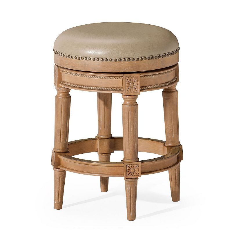 Maven Lane Pullman Counter Stool In Oak Finish W/ Avanti Bone Vegan Leather