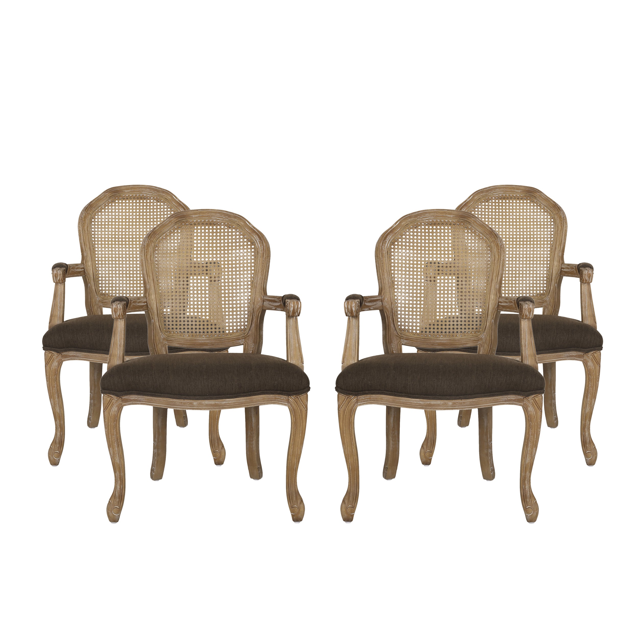 Mariette French Country Wood and Cane Upholstered Dining Chair, Set of 4