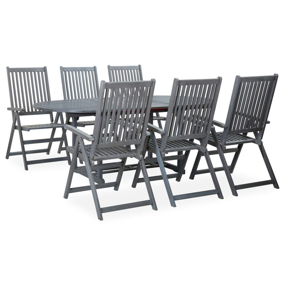 vidaXL 7 Piece Patio Dining Set Solid Acacia Wood Gray   (59.1\