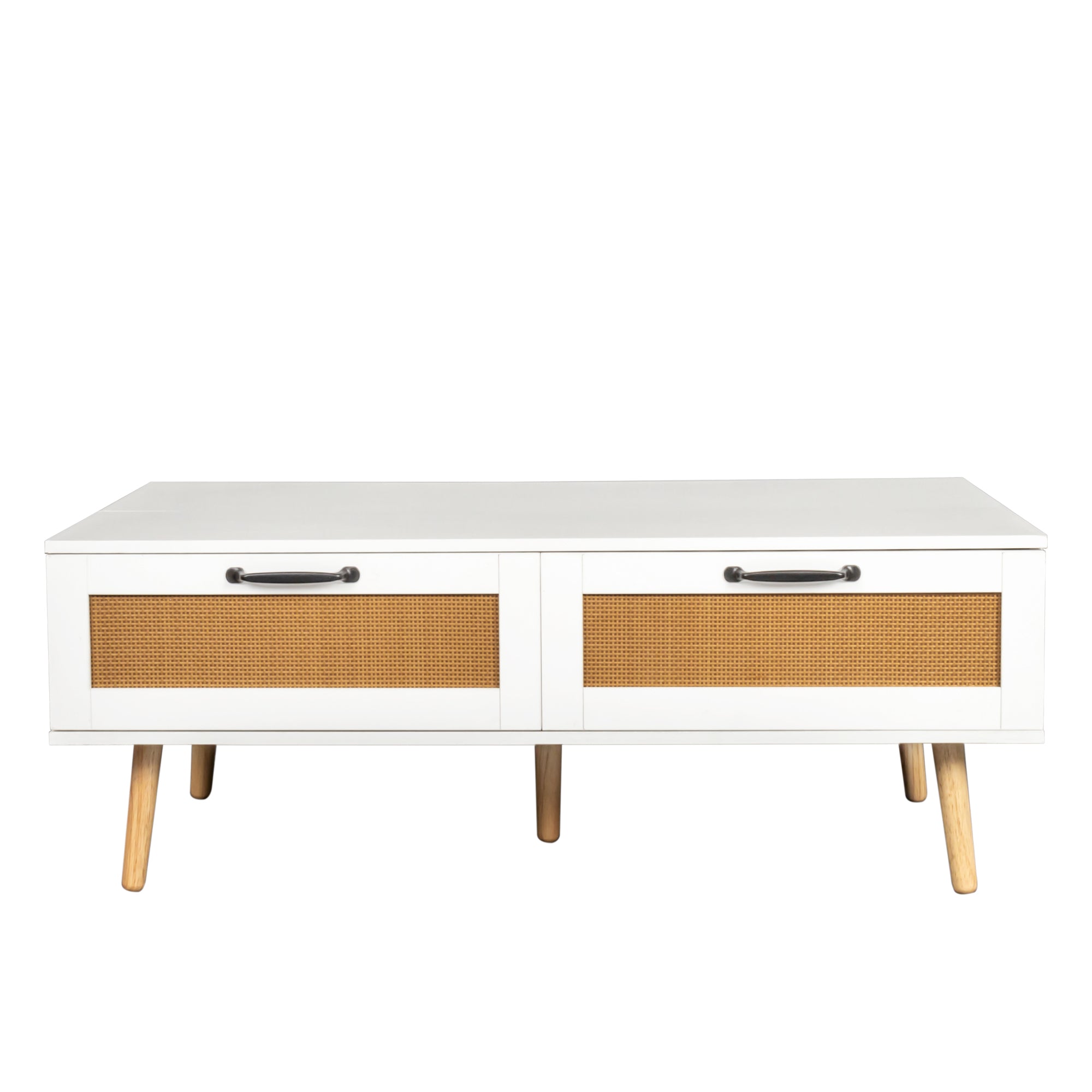 Semiocthome Modern Wood Lift Top Coffee Table with 2 Storage Drawers,White