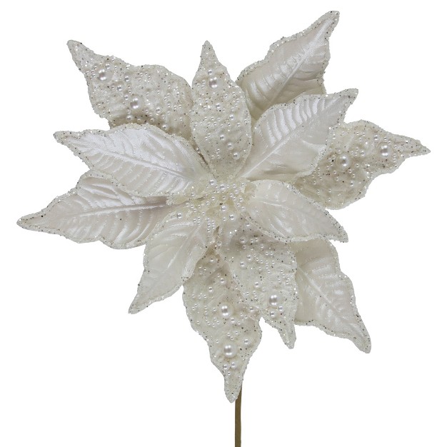 Pearl White Glittered Poinsettia Christmas Stem Spray