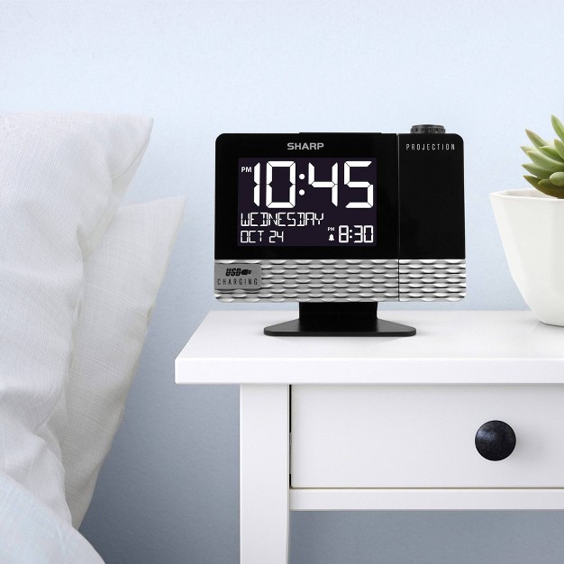 Projection With Usb Charge Table Clock Black Sharp