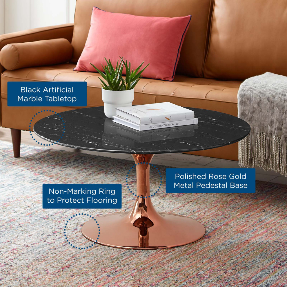 Lippa 36 quotArtificial Marble Coffee Table  Rose Black   Midcentury   Coffee Tables   by PARMA HOME  Houzz