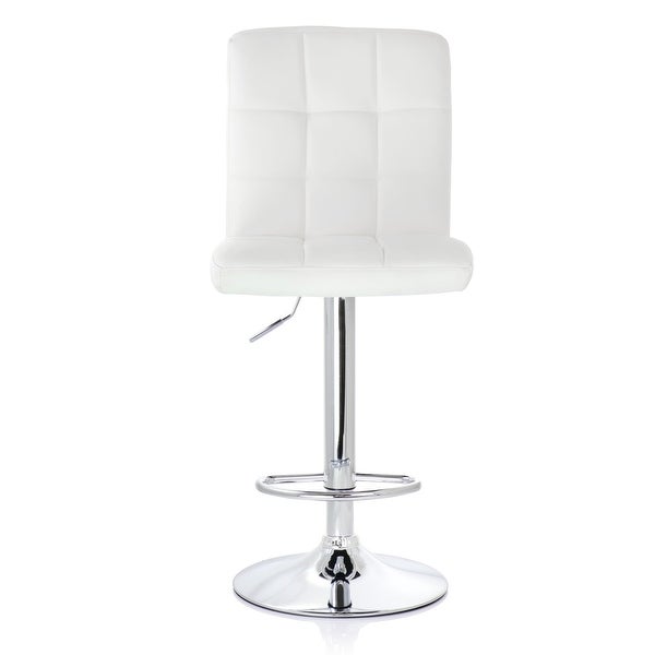 Elama Square Tufted Faux Leather Modern Bar Stool White Adjustable Swivel Base Set of 2