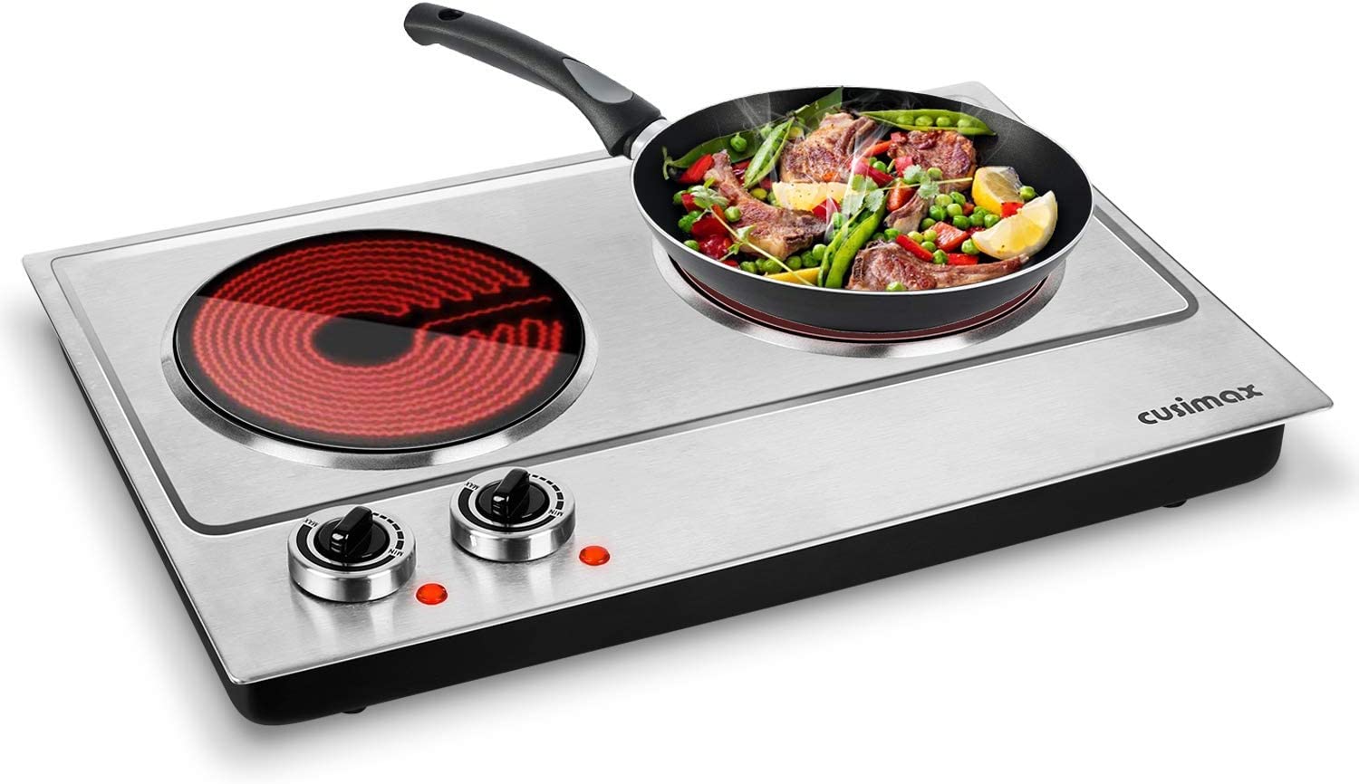 Cusimax Hot Plate Electric Stove， 1800W Double Burners， Infrared Cooktop， Compatible w/All Cookware， Upgraded Version