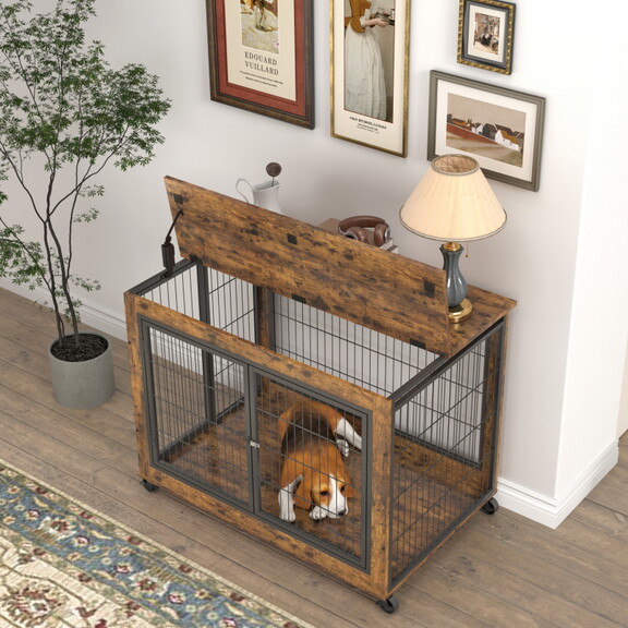 Furniture Dog Cage Crate with Double Doors  Rustic...