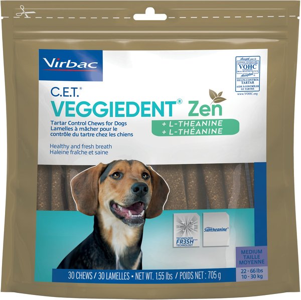 Virbac C.E.T. VeggieDent Zen Dental Chews for Medium Dogs， 22-66 lbs