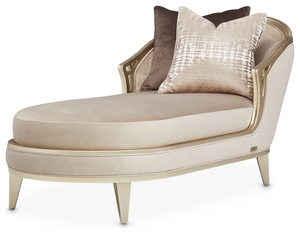 Villa Cherie Velvet Chaise   Porcini/Hazelnut   Contemporary   Indoor Chaise Lounge Chairs   by Michael Amini  Houzz