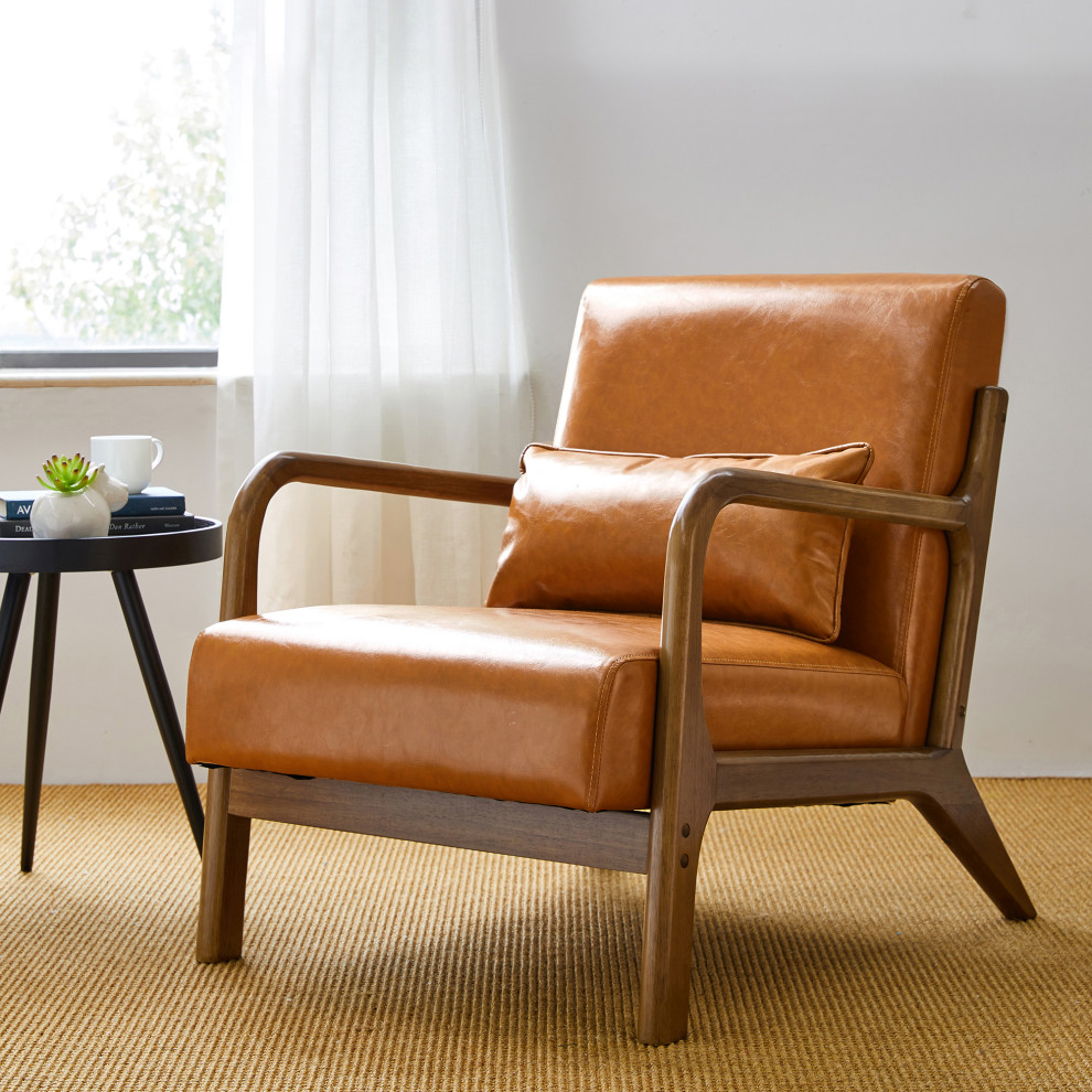 Mid Century Modern Leatherette Accent Armchair  Set of 2   Midcentury   Armchairs And Accent Chairs   by Glitzhome  Houzz