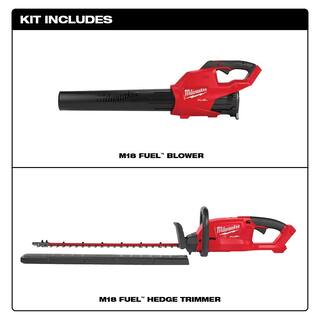 MW M18 FUEL 18V Lithium-Ion Brushless Cordless Handheld Blower and M18 FUEL Hedge Trimmer Combo Kit (2-Tool) 2724-20-2726-20