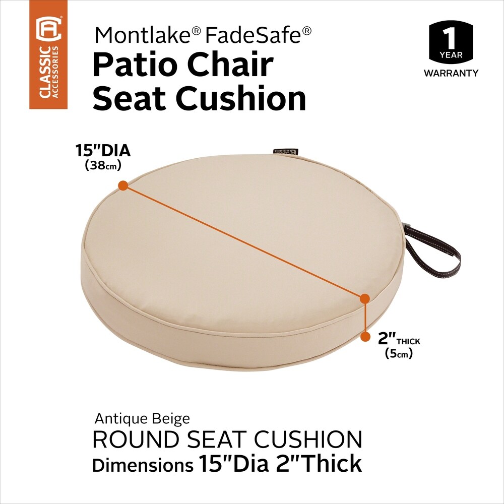 Classic Accessories Montlake Water Resistant 15 Dia x 2 Inch Patio Dining Seat Cushion