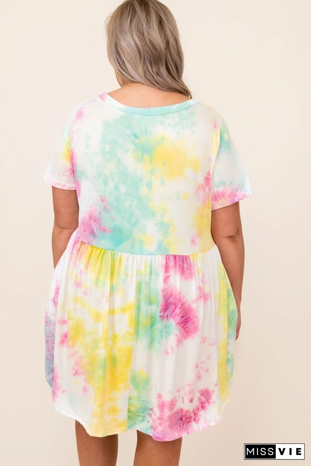 Tie Dye Crewneck Short Sleeve Casual Plus Size Dress