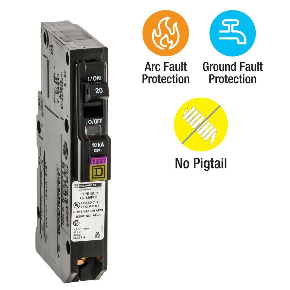 Square D QO 20 Amp Single-Pole Plug-On Neutral Dual Function (CAFCI and GFCI) Circuit Breaker (9-pack) QO120PDFC9