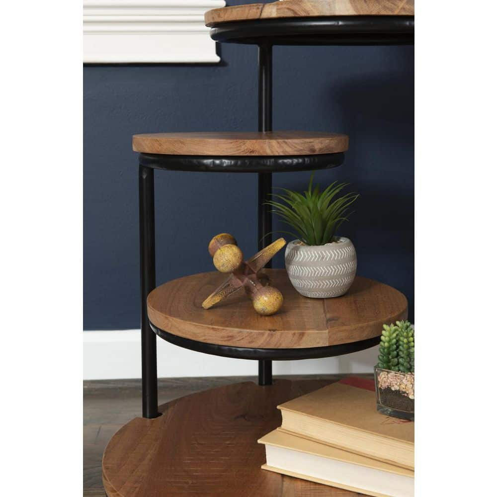 Powell Company Josie 25 in. Natural Wood and Black Metal 4-Tiered Plant Stand Wheels HD1452A19