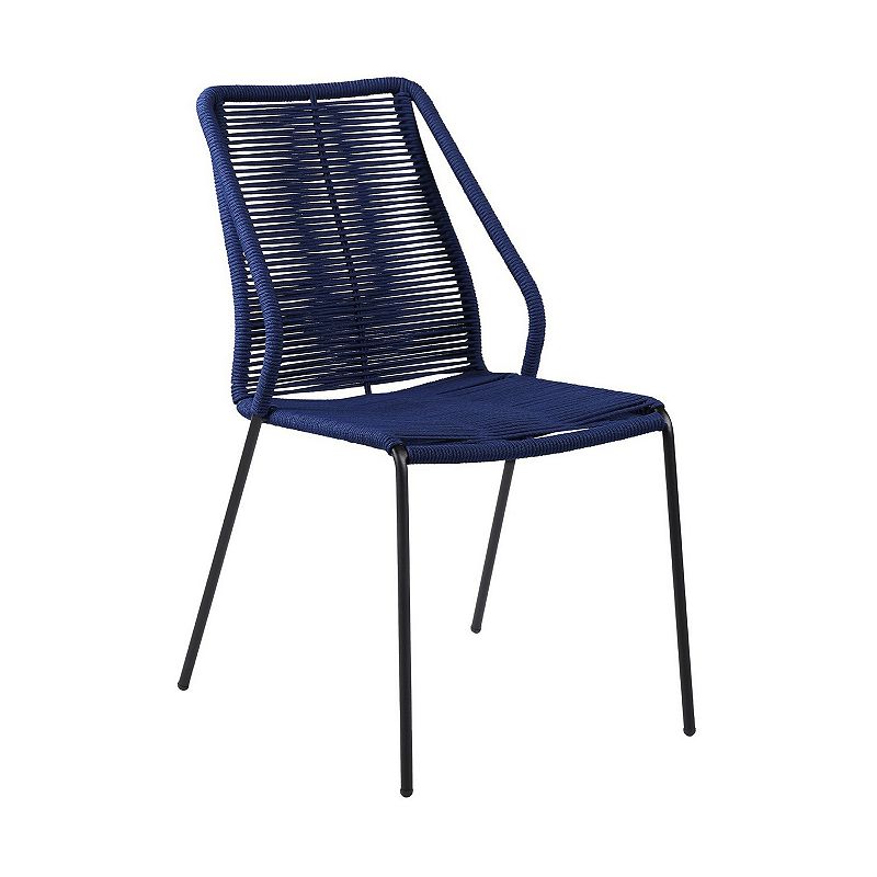 Indoor Outdoor Dining Chair with Fishbone Woven Seating， Set of 2， Blue