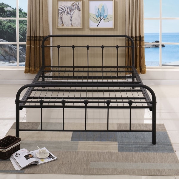 Metal Bed Frame With Black Ball Headboard And Footboard The Rustic Style - - 36901614