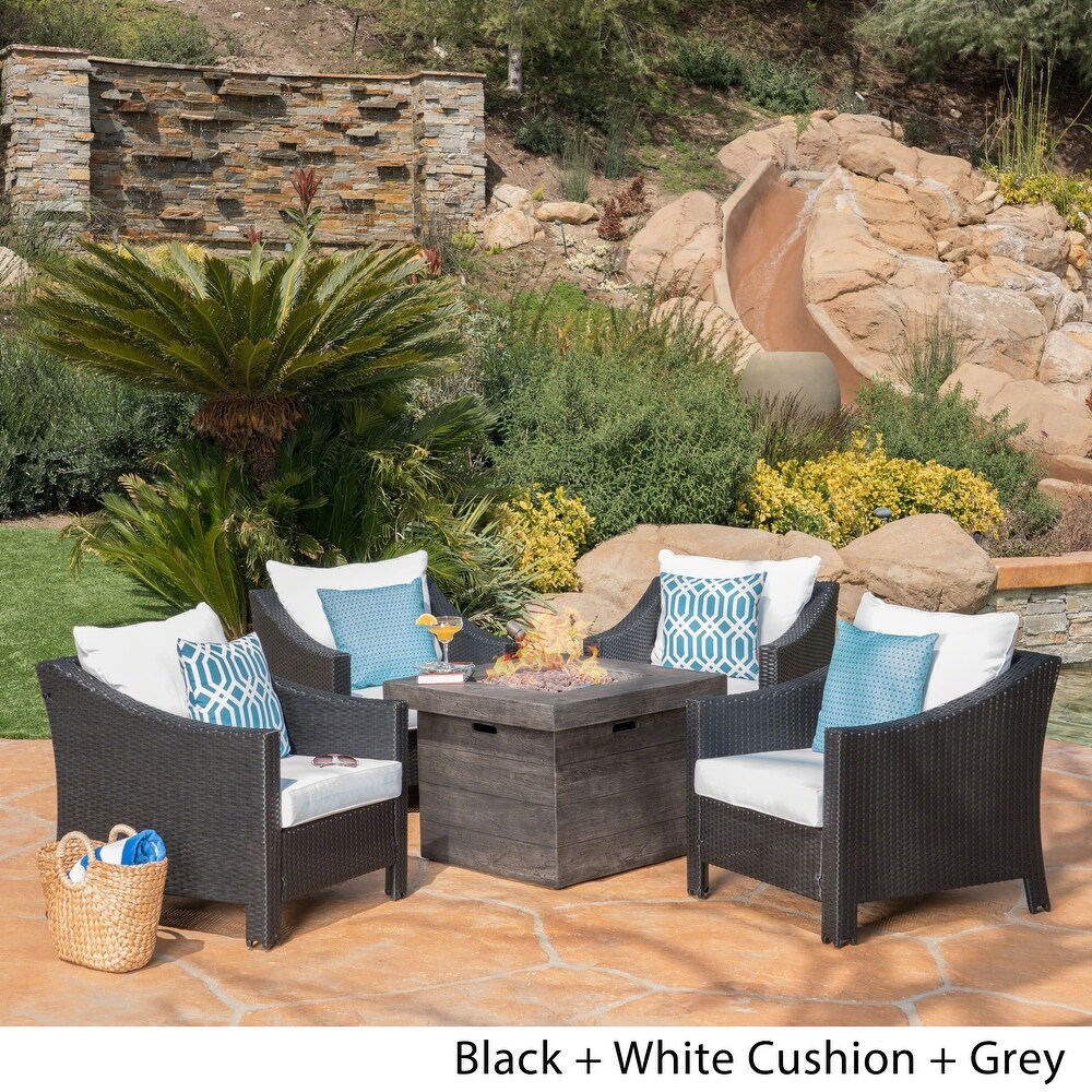 Antibes Outdoor 5 piece Wicker Club Chair Set with Square Firepit by Christopher Knight Home