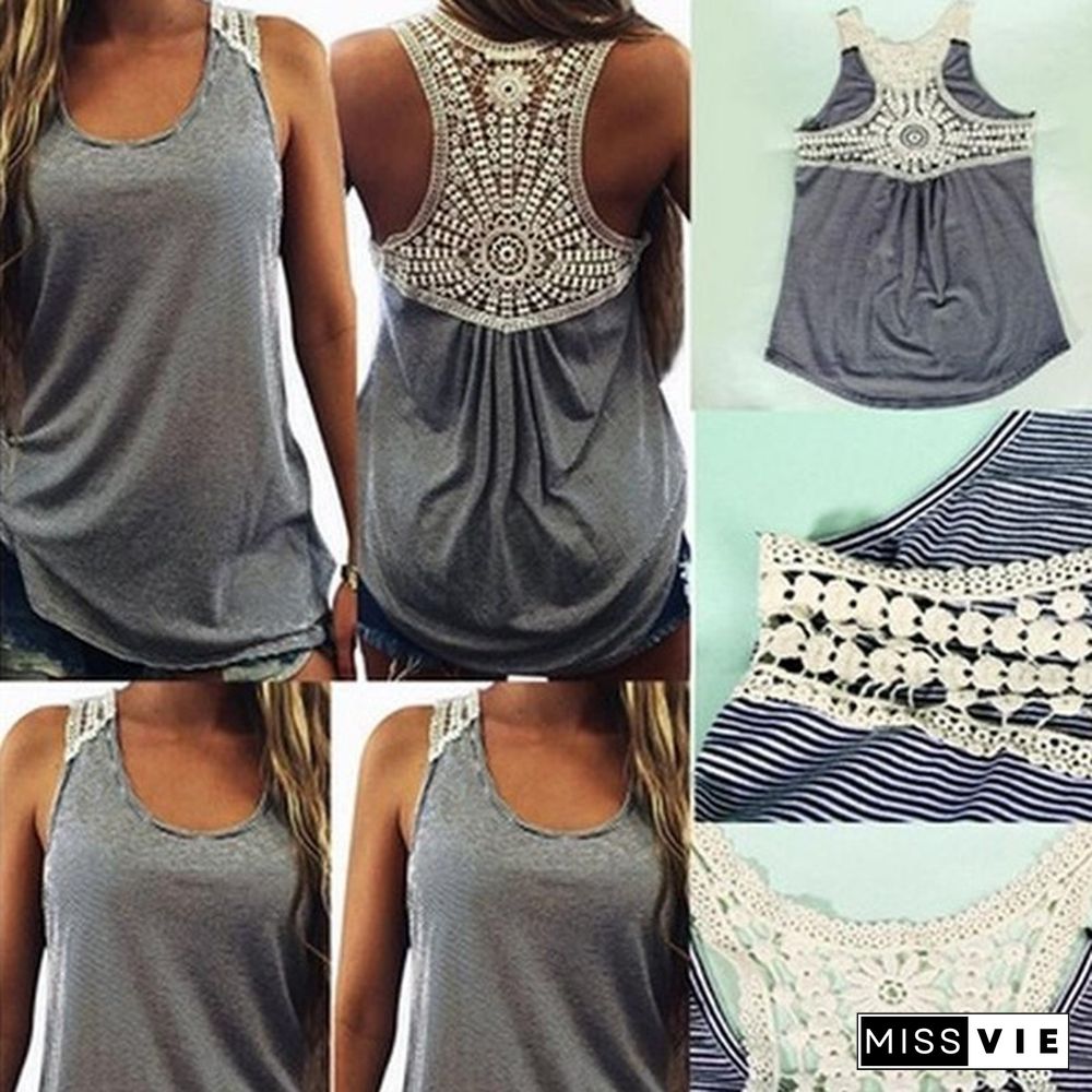 Fashion Women Summer Lace Vest Top Sleeveless Casual Tank Blouse Tops T-Shirt Fashion