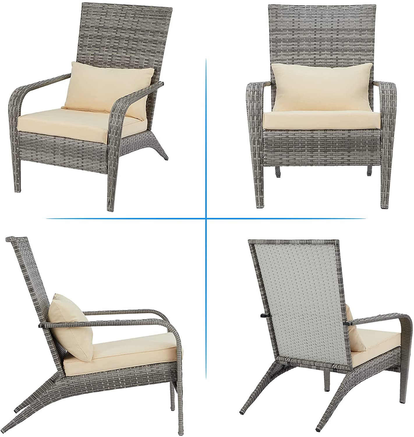 AECOJOY Patio Chairs Set of 2, High Back Wicker Outdoor Dining Chairs in Gray