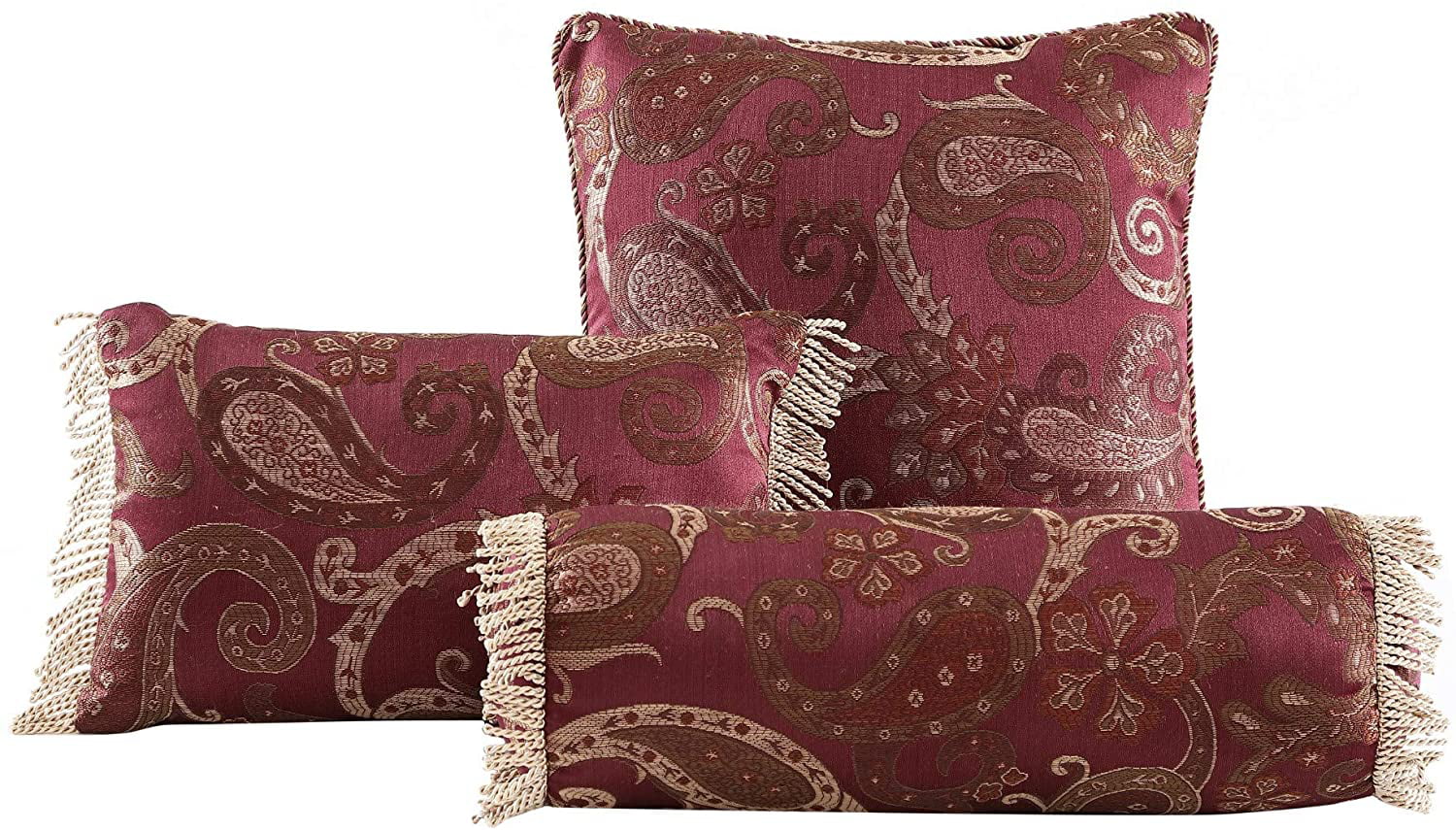 Chezmoi Collection Adelle 7-Piece Burgundy Paisley Jacquard Comforter Set， King