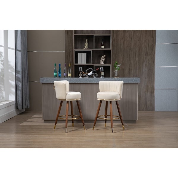 Bar Stools Set of 2， Modern Upholstered Counter Height Bar Chairs with Solid Wood Legs and Footrest for Home Bar Kitchen