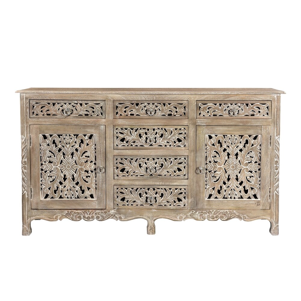 Florence Floral Carved Wood 6 Drawer 2 Door Sideboard