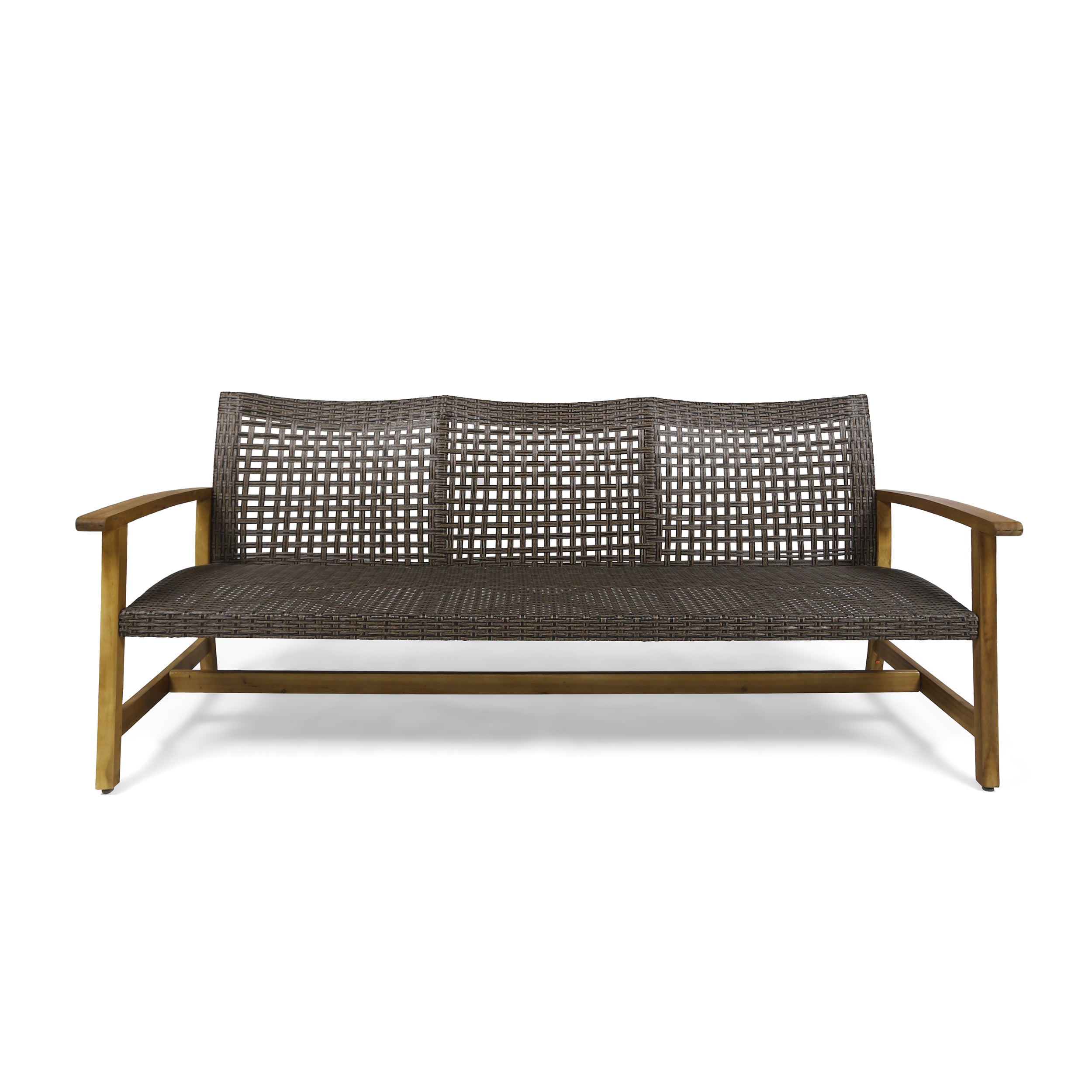 Marcia Outdoor 3-Seater Wicker Weave Sofa with Acacia Wood Frame