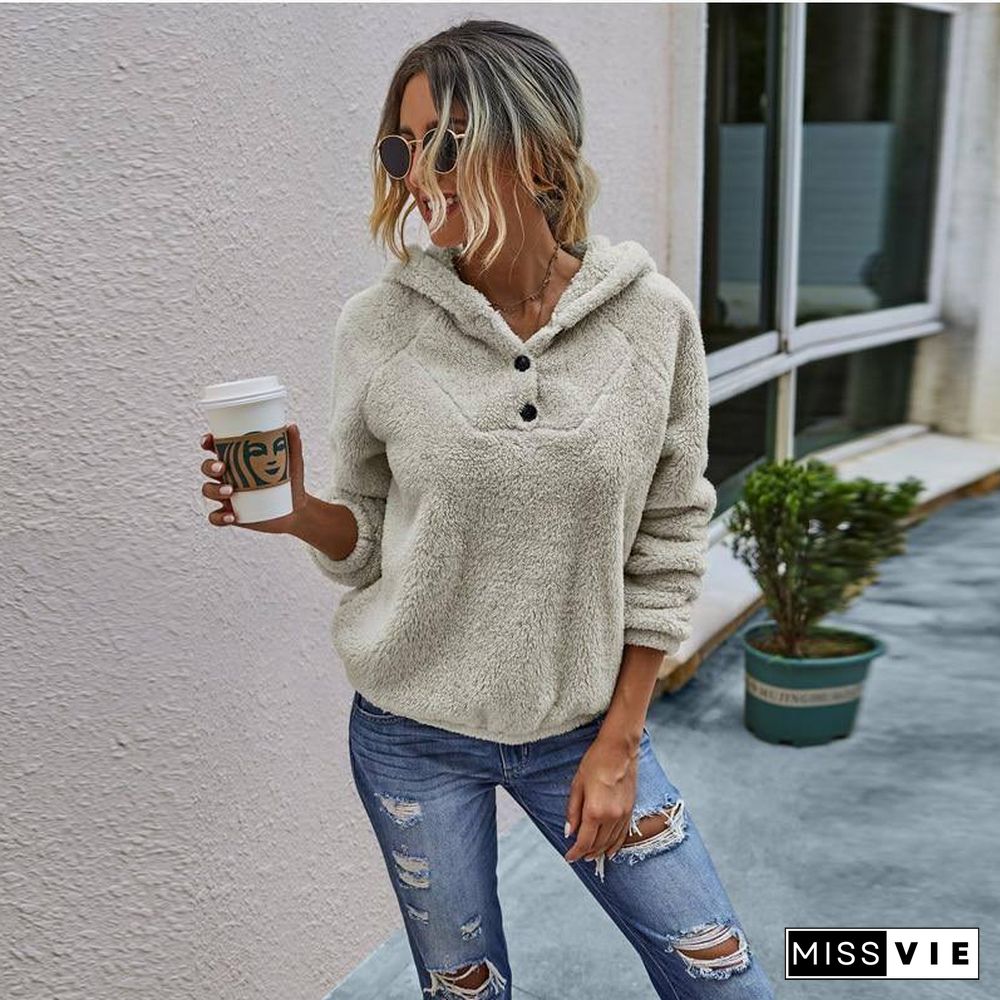 New Autumn Winter Hoodies Women Aesthetic Clothes Pure Color Hedging Plush Long Sleeve Streetwear Tops Fall Women Clothing