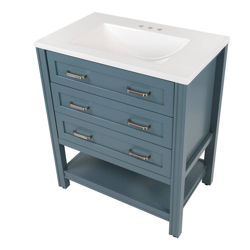 Home Decorators Collection Northwind 30.25 in. W x 18.75 in. D Bath Vanity in Sage with Cultured Marble Vanity Top in White with Integrated Sink B30X20133