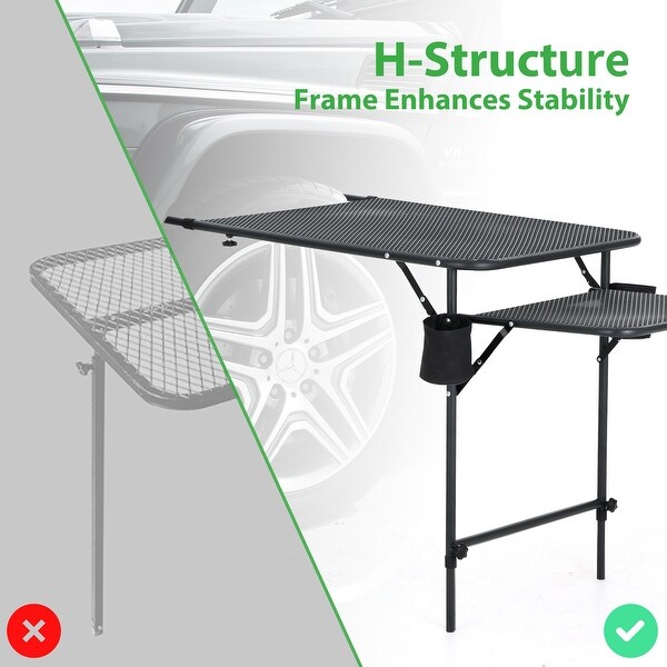 Vehicle Tire Camping Table with Cupholders，Mesh Surface，Wing Panel，Heavy Duty for Outdoor Use