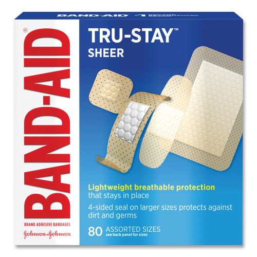 BAND-AID Tru-Stay Sheer Strips Adhesive Bandages， Assorted， 80/Box (4669)