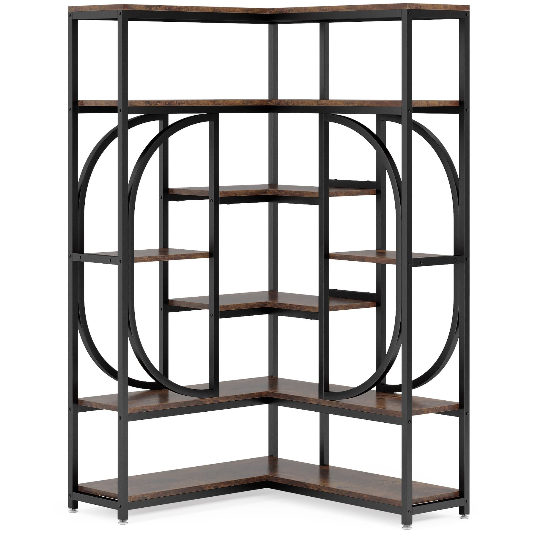 7-Shelf Corner Bookshelf, L-Shaped Bookcase Display Rack