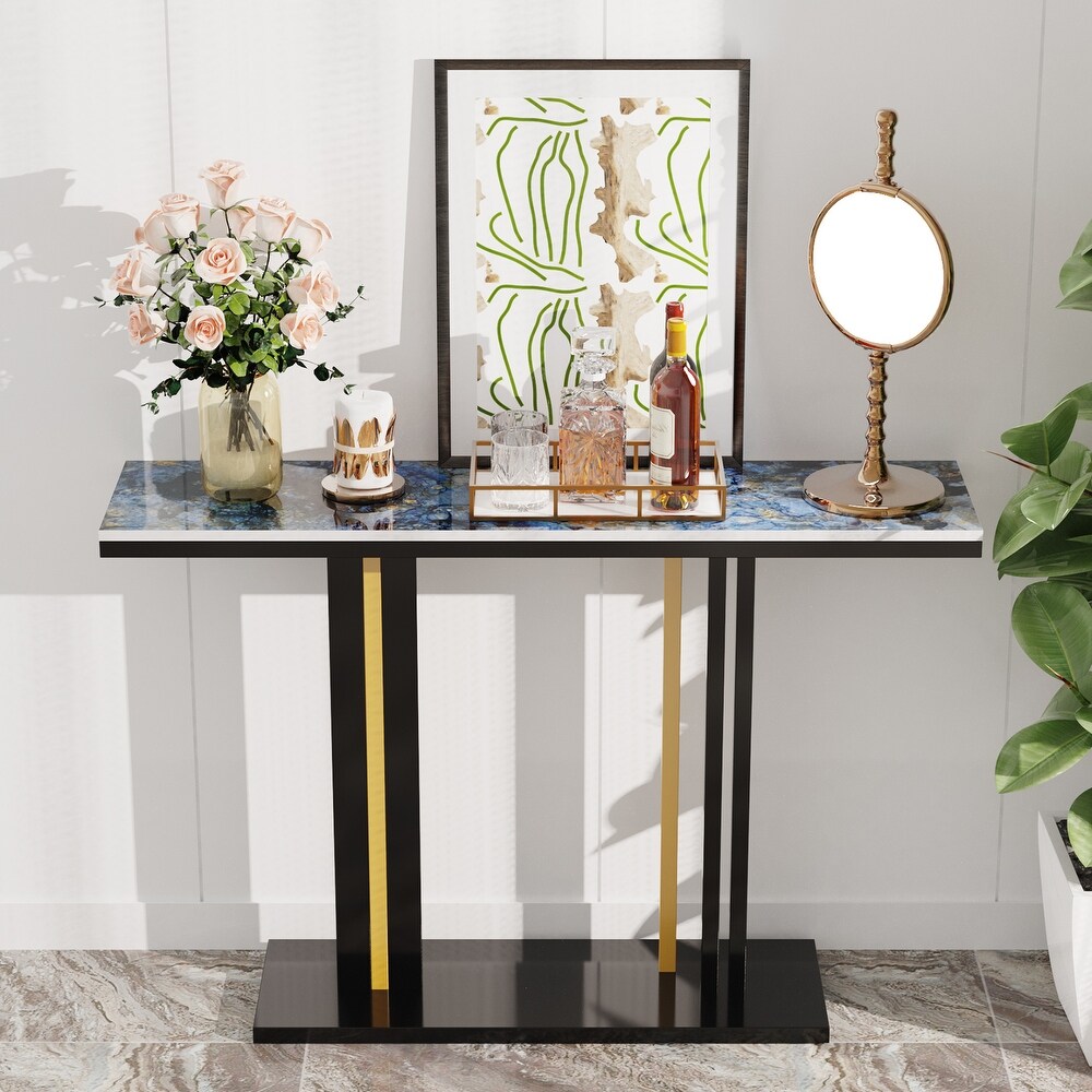 Glam Style Stone Top Accent Table for Hall Console Table Porch Table   46.4x11.8x30.7 inch