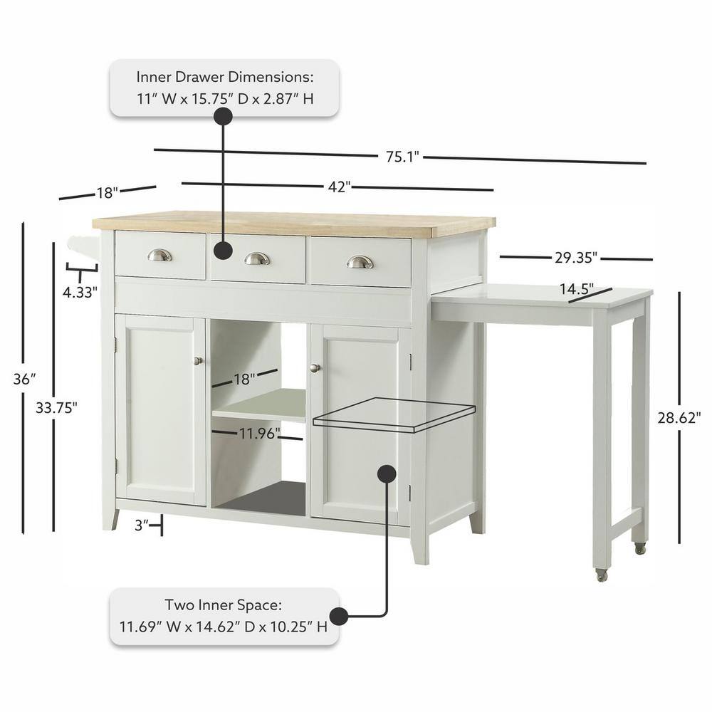 Linon Home Decor Larson White Kitchen Cart with Storage and Built-in Towel Bar THD01928