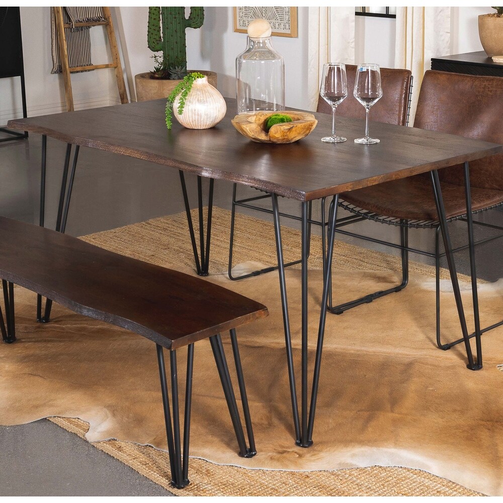 Coaster Furniture Topeka Live edge Dining Table Mango Cocoa and Gunmetal   60.00'' x 36.00'' x 30.00''