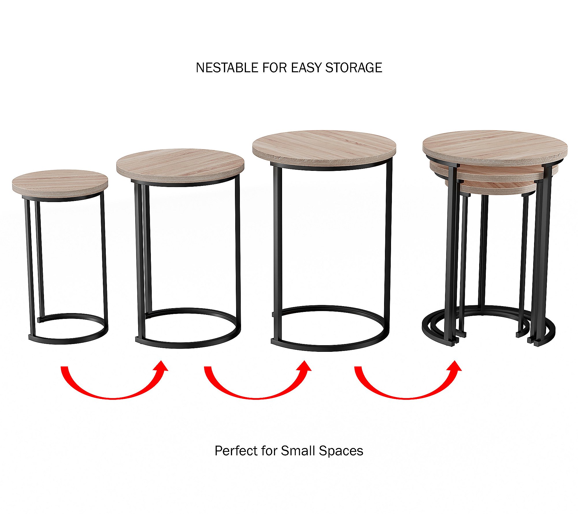 Lavish Home Round Nesting Tables Modern Style-Set of 3