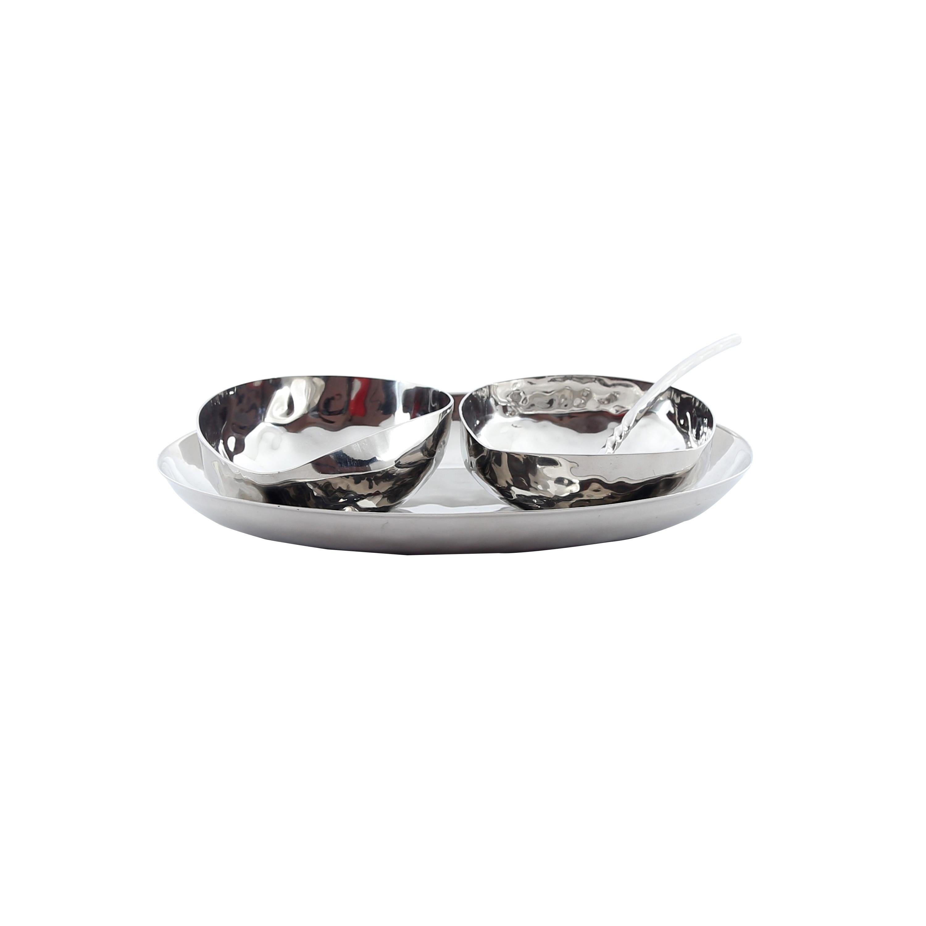 Full Polished Hammered Stainless Steel 4 Pcs. Cream and Sugar Set