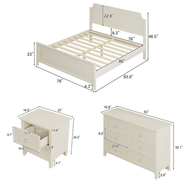 3 Piece Set Wood King Size Platform Bed with Nightstand and Dresser - - 37279841